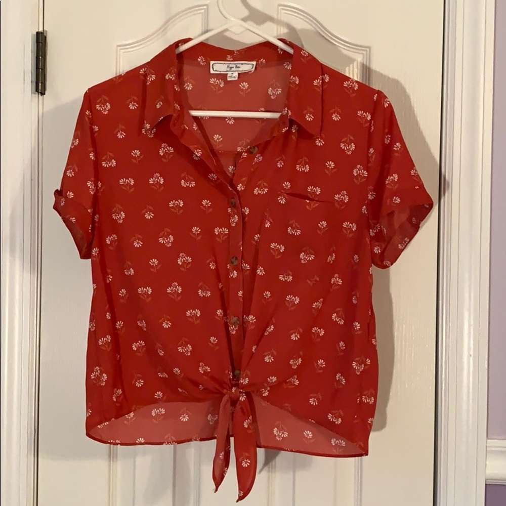 Collared Short Sleeve Button Up Blouse